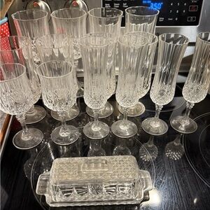 Clear Crystal Glassware and Covered Butter Dish Set - Clear